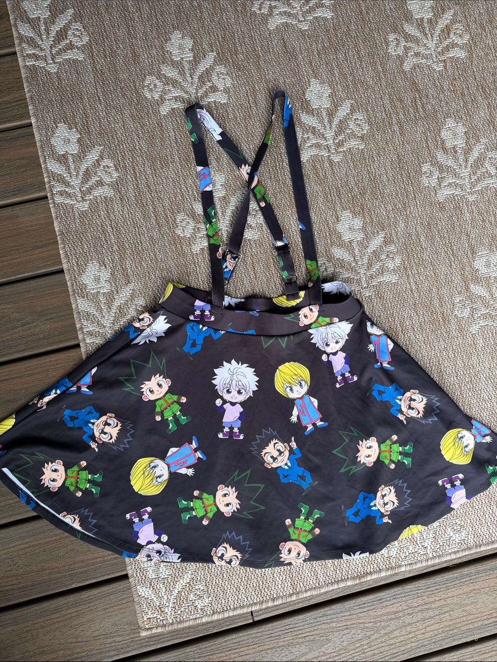 Hot Topic Hunter Anime Character Print Black Skater Skirt with Crossback Straps